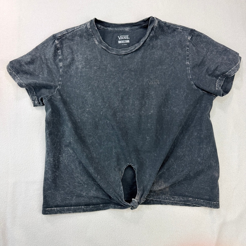 Vans Womens XL Black Mineral Wash Front Tie Knot Cropped Short Sleeve T-Shirt